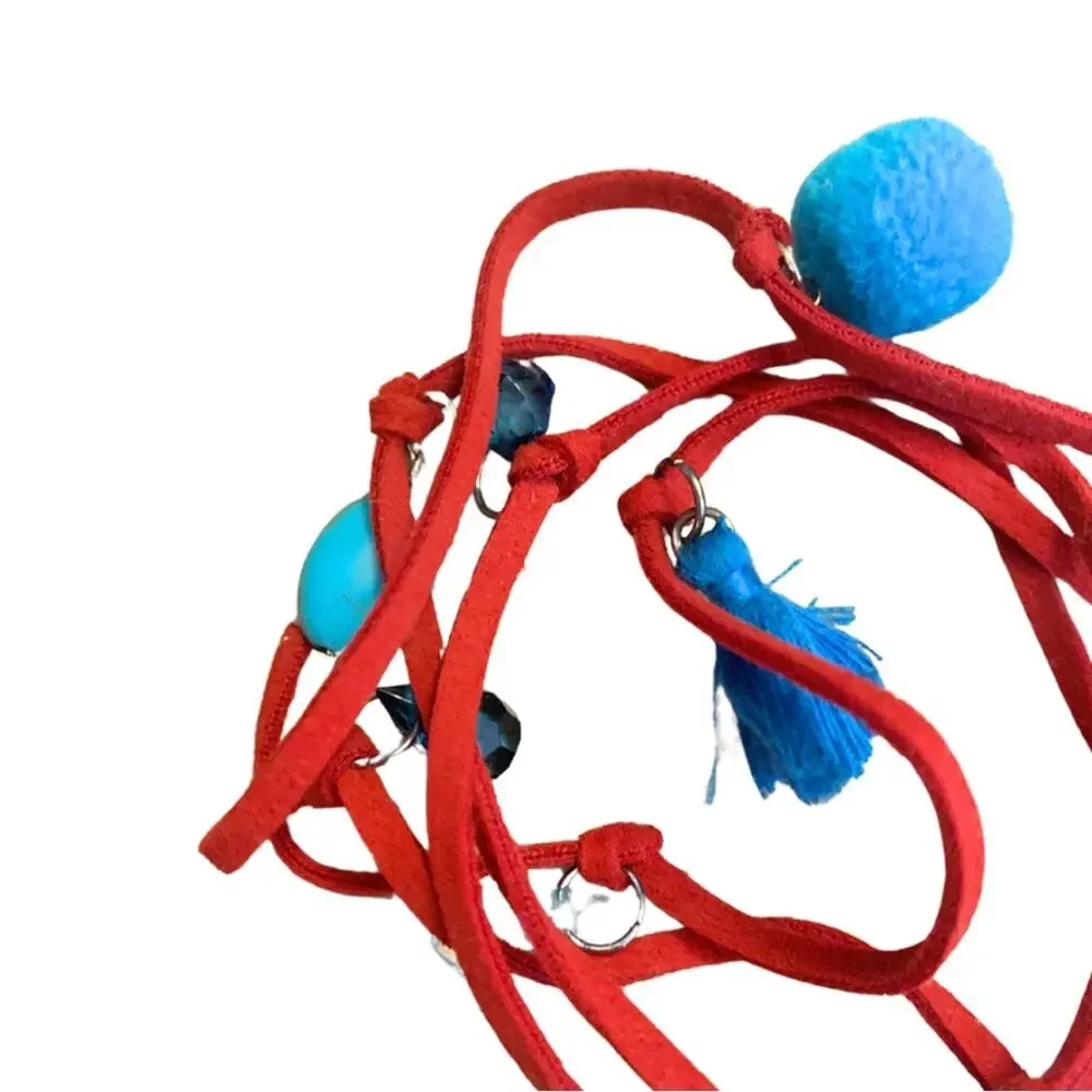 2/$30 Adjustable Leather Wrap Bracelet Necklace Red Blue Tassels Charms Boho